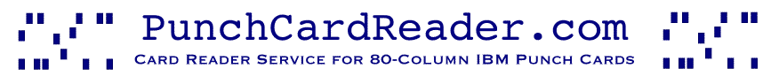 Logo: PunchCardReader.com. Card Reader Service for 80-Column IBM Punch Cards